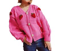Chaqueta casual para mujer, talla grande, 2025, informal, holgada, bordada de fresa, masa gruesa, suéter de punto de un solo botonadura, cárdigan de manga larga de gran tamaño, ropa de calle a la moda