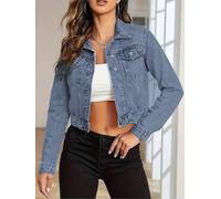 Chaqueta Casual Poliéster Elástica Manga Corta para mujer Chaqueta | cropped, cuello solapa, cierre botones, bolsillos laterales, para estilo casual verano(Light Blue XXL)