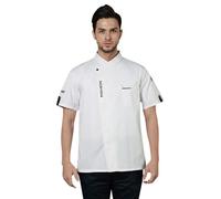 Chaqueta Chef Cocinero Unisex Hotel Manga Larga Botones Rojos Contrastes Trabajo Barbacoa Cocina Transpirable Restaurante Sudor, blanco, M