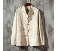 Chaqueta china de Kung Fu Tai Chi, abrigo de traje Tang para hombre, camisa de manga larga con botones, color sólido con cuello alto, perfecta para primavera y otoño (M beige)
