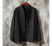 Chaqueta china de Kung Fu Tai Chi, abrigo de traje Tang para hombre, camisa de manga larga con botones de color sólido con cuello alto, perfecta para primavera y otoño (M negro)
