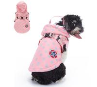 Chaqueta con arnés para perro, chaleco de invierno de algodón cálido con ala transparente impermeable, para mascotas, ligeramente impermeable, resistente al viento, clima frío, disfraz para cachorros