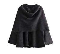 Chaqueta con Bufanda Oversize para Mujer Chal Tejido de Manga Larga con Botones Abrigo de Invierno de Color Sólido a la Moda(Dark Gray,Small)