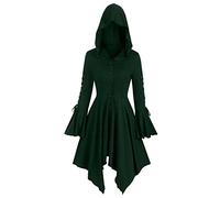 Chaqueta con Capa de Retazos gótico Vintage Medieval de Manga Larga a la para Mujer con Capucha y Dobladillo Irregular con Vestido de Abrigo con Tirantes Vestido Medieval con Capucha (Green, M)