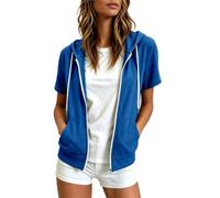 Chaqueta con capucha informal con cremallera para un ajuste deportivo, sudadera de manga corta de estilo urbano versátil combinable para el día a día, tiempo libre, todo el año, en color liso clásico