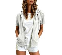 Chaqueta con capucha informal con cremallera para un ajuste deportivo, sudadera de manga corta de estilo urbano versátil combinable para el día a día, tiempo libre, todo el año, en color liso clásico