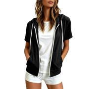 Chaqueta con capucha informal con cremallera para un ajuste deportivo, sudadera de manga corta de estilo urbano versátil combinable para el día a día, tiempo libre, todo el año, en color liso clásico