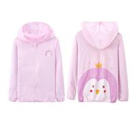 Chaqueta con Capucha para Bebé Ultra Delgado Algodón Verano Prendas de Abrigo Manga Larga Niñas Dibujos Animados Lindo Impreso Cremallera Niños al Aire Libre Ligero Top 1-14 Años, Pingüino Morado 90