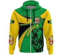 Chaqueta con Capucha para Hombre, Chaqueta con Cremallera De Manga Larga, Sudadera con Estampado De León En 3D con La Bandera del Mapa De Jamaica, Chándal Patriótico, Abrigo C