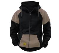 Chaqueta con capucha para hombre con cremallera sudadera con capucha para hombre negro, empalme bloque de color abrigo con capucha otoño e invierno chaqueta casual abrigo cómodo de entretiempo