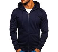 Chaqueta con capucha para hombre, cremallera completa, ligera, transpirable, color liso, ropa de descanso, casual, deportiva, cálida, elástica, ajuste holgado, ropa de calle acogedora y cómoda, azul
