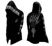 Chaqueta con capucha para hombre Mito Nórdico 3D Cárdigan de punto de longitud media con capucha, runas vikingas, retro, moda, personalidad, motero, tendencia, cárdigan estilo hipster estilo largo