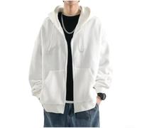 Chaqueta con capucha para hombre, resistente al agua, con cremallera completa, ajuste relajado, equipo urbano para clima frío, tallas L-3XL (blanco L)