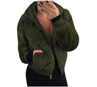Chaqueta con capucha polar estilo sudadera de piel sintética para mujer, invierno al aire libre, cálido y cómodo, perfecto para un look casual y moderno, ejército verde, S