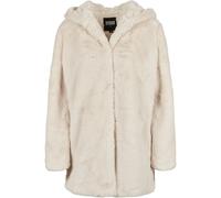 URBAN CLASSICS Abrigo de Pelo Sintético para Mujer con Capucha Grande, Chaqueta con Bolsillos Laterales y Cierre de Ojal, Talla L offwhite