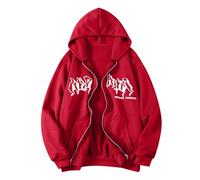 Chaqueta con cremallera con capucha, sudadera hip hop, estampado gótico, chaqueta con capucha, moda callejera, unisex, con cordón, con 90 E Girl Top para mujer, vestido de Navidad, rojo, XL