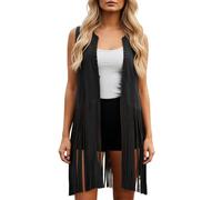 Chaqueta con flecos para mujer, estilo vintage, chaleco vaquera, ante occidental, camiseta de tirantes de los años 70, hippie, parte delantera abierta, chaqueta boho, trajes de vaquero, tops