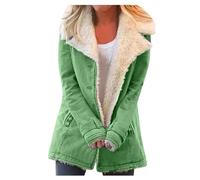 Chaqueta con forro de felpa cálida con cuello de solapa para mujer, chaquetas con forro polar sherpa, solapas de botón compuestas de moda, Pasto Verde, S