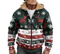 Chaqueta con forro polar para hombre, con estampado navideño, con | Chaqueta con estampado de copo de nieve de reno, abrigo de anorak, cálido, cortavientos, suave, holgada, ropa deportiva