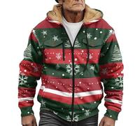 Chaqueta con forro polar para hombre, con estampado navideño, con | Chaqueta con estampado de copo de nieve de reno, abrigo de anorak, cálido, cortavientos, suave, holgada, ropa deportiva