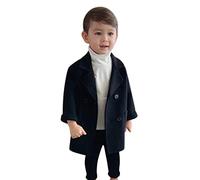 Chaqueta con muescas para chicos con cuello de cuello de lana con pecho de bebé elegante abrigo doble abrigo niños gabardina a cuadros niños abrigo chaqueta, Negro , 12-18 meses