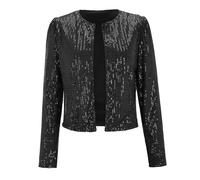 Chaqueta con purpurina para mujer, cárdigan corto abierto, elegante, manga larga, bolero, parte delantera abierta, parte superior, monocolor, chaqueta de lentejuelas, blazer brillante, ropa de club