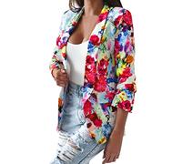 Chaqueta Corta Casual de Negocios de Oficina de Trabajo para Mujer Blazer Corto Informal Chaqueta Mujer Cuadros Degradados Vestir Casual Elegante Básica Blazer Traje Manga Larga(B Rojo,L)