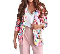 Chaqueta Corta Casual de Negocios de Oficina de Trabajo para Mujer Blazer Corto Informal Chaqueta Mujer Cuadros Degradados Vestir Casual Elegante Básica Blazer Traje Manga Larga(B Rosa,S)