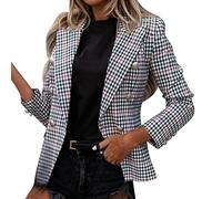 Chaqueta Corta Casual de Negocios de Oficina de Trabajo para Mujer Blazer Corto Informal Chaqueta Mujer Cuadros Degradados Vestir Casual Elegante Básica Blazer Traje Manga Larga(D Blanco,S)