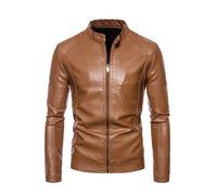 Chaqueta corta Chaqueta de cuero para motocicleta Cazadora Aviador Chaqueta de piel sintética para hombre Cazadora Hombre con Cremallera Completa abrigo para hombre Color sólido