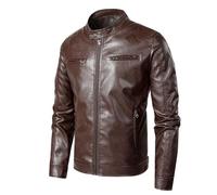 Chaqueta corta Chaqueta de cuero para motocicleta Cazadora Aviador Chaqueta de piel sintética para hombre Cazadora Hombre con Cremallera Completa abrigo para hombre Color sólido