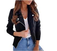 Chaqueta corta de ante para mujer, chaqueta moderna monocolor, manga larga, cuello de solapa, chaqueta de otoño, chaqueta de entretiempo, chaqueta bomber, otoño e invierno, chaqueta de motorista,