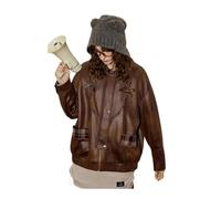 Chaqueta corta de cuero para mujer, estilo vintage, ajuste holgado, diseño de retazos a cuadros, ropa de abrigo retro, Ctscc3269n, S