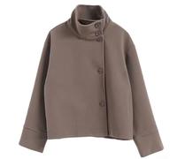 Chaqueta corta de lana con cuello alto para mujer, abrigo blazer de manga larga con un solo botonadura, elegante ropa de abrigo de color sólido para viajes de otoño, estilo casual de calle (XL marrón)