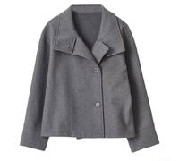 Chaqueta corta de lana con cuello alto para mujer, abrigo blazer de manga larga con un solo botonadura, elegante ropa de abrigo de color sólido para viajes de otoño, estilo casual de calle (gris L)