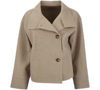 Chaqueta corta de lana con cuello alto para mujer, abrigo blazer de manga larga con un solo botonadura, elegante ropa de abrigo de color sólido para viajes de otoño, estilo casual de calle (caqui L)