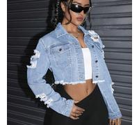 Chaqueta corta de mezclilla con diseño desgastado y estilo juvenil de moda 2026, estilo básico y versátil para de de y verano, para adolescentes
