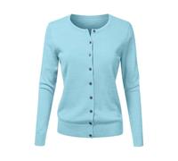 Chaqueta Corta Mujer Manga Larga-Cárdigan Invierno Cuello Redondo Casual Color Sólido Amplio Elegante Suéter Cómodo Suave Para Todos Los Días Pasarros Punto Abrigo Otoño Invierno Cálido, Sky Blue, S