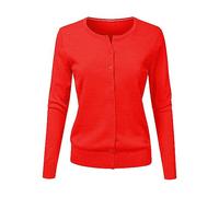 Chaqueta Corta Mujer Manga Larga-Cárdigan Invierno Cuello Redondo Casual Color Sólido Amplio Elegante Suéter Cómodo Suave Para Todos Los Días Pasarros Punto Abrigo Otoño Invierno Cálido, rojo