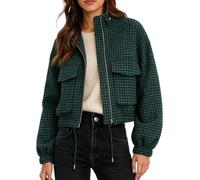 Chaqueta corta para mujer, cuello alto, talla grande, aviador de transición | Chaqueta estilo motero con cremallera, abrigos, clásicos, abullonados, ocasionales, gabardina, otoño, trabajo