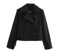 Chaqueta corta tipo gabardina para mujer, cruzada y con solapa de muesca.