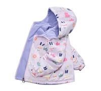 Chaqueta cortavientos con forro polar para niñas y niñas, estampado de moda | Chubasqueros con capucha y cremallera, chaquetas bonitas, ropa exterior térmica gruesa, abrigo de invierno