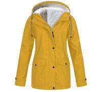 Chaqueta cortavientos mujer sólido felpa engrosamiento chaqueta al aire libre más tamaño con capucha impermeable a prueba de viento bolsillo trasero damas, amarillo, 4XL
