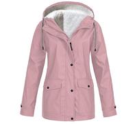 Chaqueta cortavientos para mujer, chaqueta de engrosamiento de felpa sólida al aire libre más tamaño con capucha impermeable a prueba de viento chaquetas de entretiempo damas, Rosa., 4XL