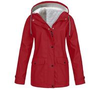 Chaqueta cortavientos para mujer, chaqueta de engrosamiento de felpa sólida al aire libre más tamaño con capucha impermeable a prueba de viento chaquetas de entretiempo damas, rojo, 4XL