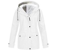 Chaqueta cortavientos para mujer, chaqueta de engrosamiento de felpa sólida al aire libre más tamaño con capucha impermeable a prueba de viento chaquetas de entretiempo damas, Blanco, 5XL