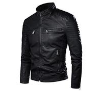 Chaqueta Cuero De Hombres,Chaqueta De Moto Retro Informal Con Cuello De Pie Delgado, Invierno Hombres Biker Pocket Design Pu Piloto Chaquetas Abrigo De Piel Sintética, Para Conducir Una Motocicleta