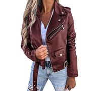 Chaqueta Cuero Mujer Bomber, Cazadora Polipiel Mujer Diseño De Aviador Slim Fit Manga Larga con Bolsillos Y Cremallera Casual Chaqueta De Motociclista Women's Leather Jacket Duradera Y Suave Al Tacto
