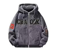 Chaqueta de Abrigo con Capucha de Pelo de Cordero para Hombre con Forro Polar Grueso y Caliente Conjunto Cálido para Invierno con Ajuste Relaxed y Cremallera(White, M)