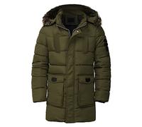 Chaqueta de abrigo sólida casual para hombre, bolsillo con cremallera, manga larga, cuello de piel, sombrero, abrigo cálido extraíble, Verde militar., L